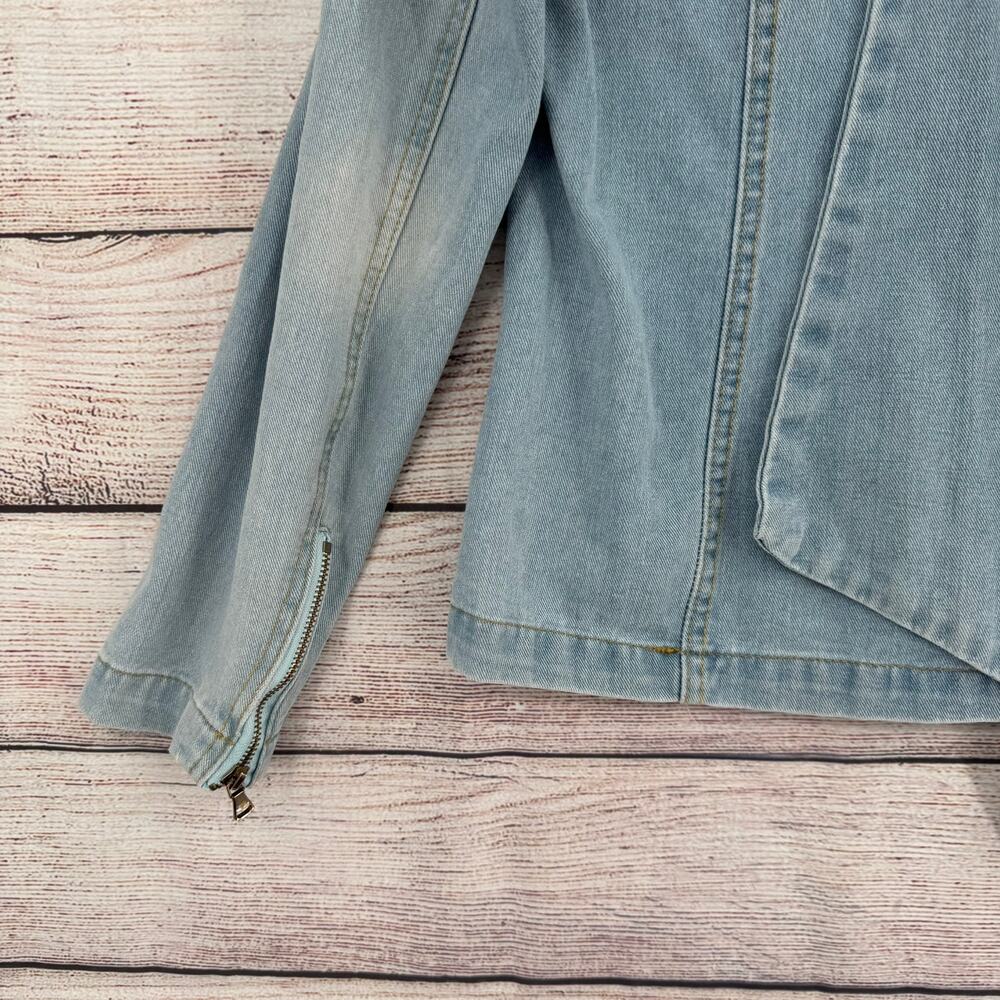 Alex Vinash New York Bow Front Denim Jacket Womens Medium Blue Light Wash - Picture 5 of 13
